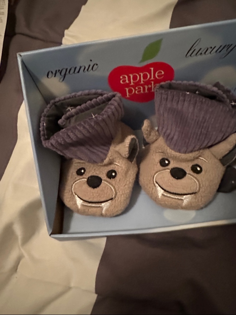 Kids Brown Bat Booties with Purple Cuff